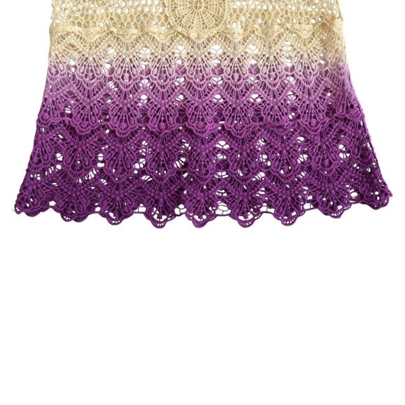 INC Crochet Tank Top Cream Purple Ombre Lace Boho Festival Size S - Picture 3 of 5